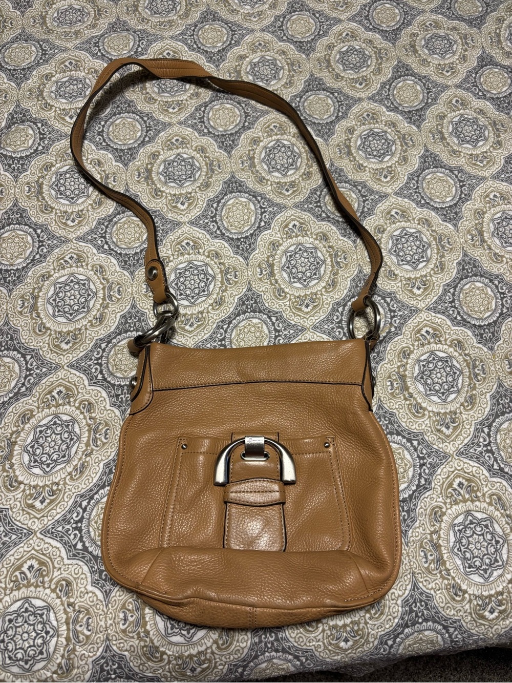 b. makowsky Tan Leather Shoulder Bag with Silver Hardware